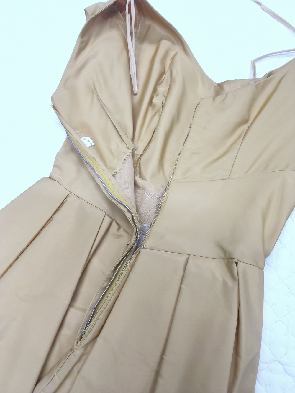 1950s Union-Made Gold Satin Swing Dress - Picture 10 of 14